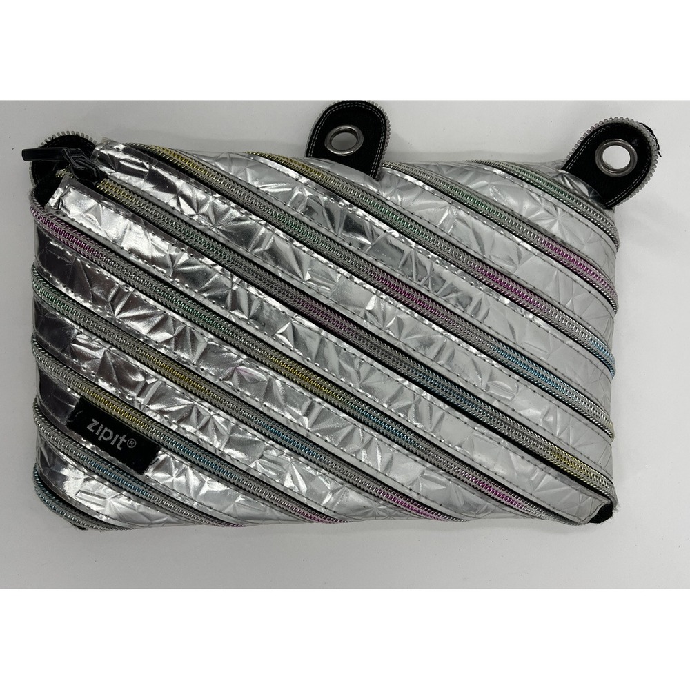 Zipit Continuous Zip 3-Ring Binder Pencil Case Silver Rainbow